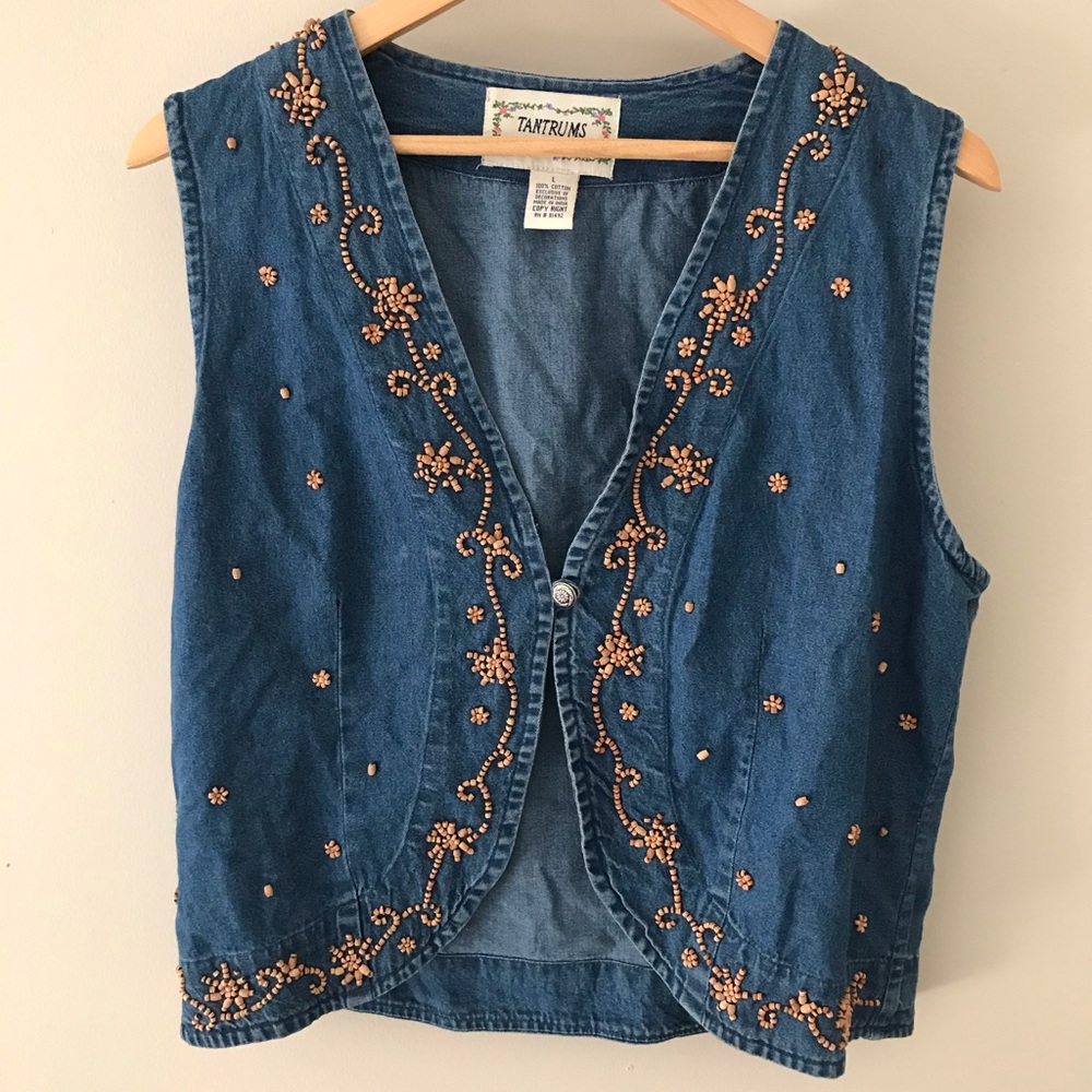 Vintage beaded jean vest